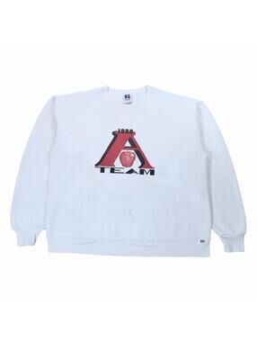 VTG 1988 Russel Athletic A TEAM Crewneck Pullover Sweatshirt USA White XL
